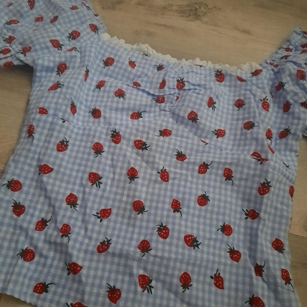 Fashion Nova Strawberry Gingham Top - Picture 2 of 10